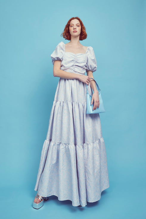 Zara Ruched Bodice Maxi Dress - Blue Daisies